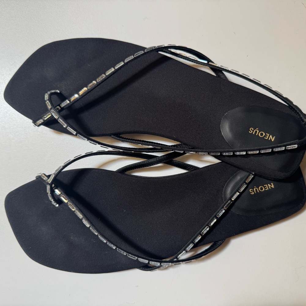 NEOUS Sandals Black Rhinestone Leather 8.5-9.5